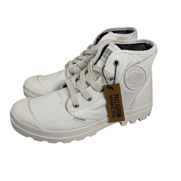 NEW Palladium Pampa Hi‎ Womens White Canvas High Top Boots Star White Size 10